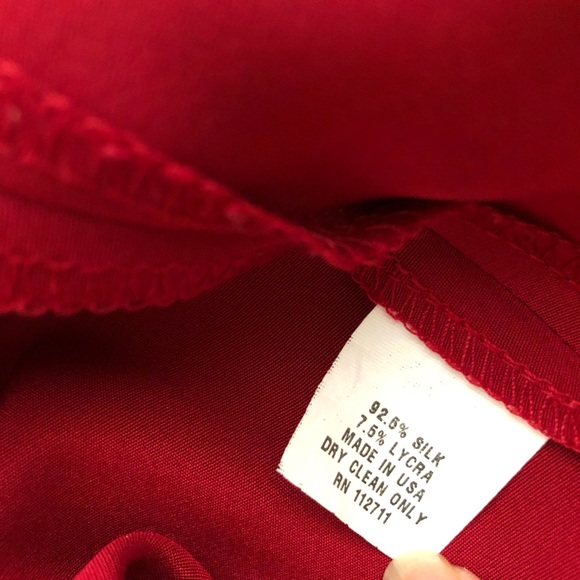 One Shoulder Red Silk Dress w. Decorative Strap - Picture 4 of 5